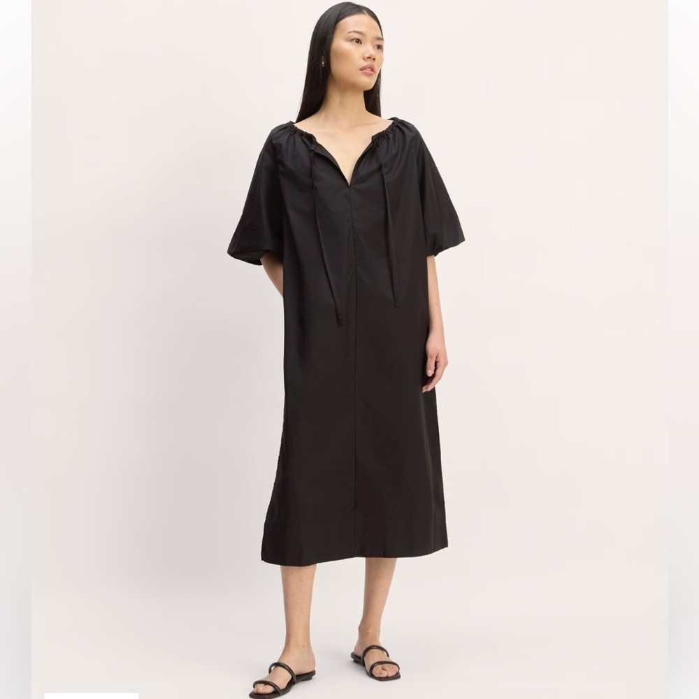 NWT Everlane Black Supima Puff Sleeve Oversized Cotton Midi Dress Size XS